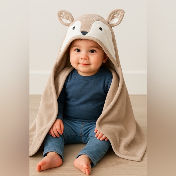 Pottery Barn Kids Fawn Critter Baby Hooded Towel Cotton Animal Deer Tan One Size - Picture 1 of 11